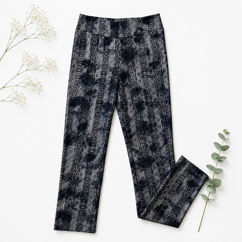 Lena Gabrielle Pants Sz 10 Silver Black Snakeskin Metallic Trousers Rocker Glam